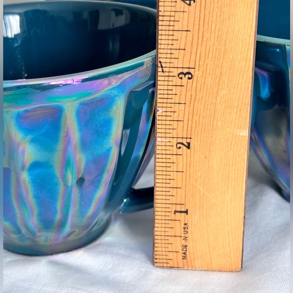 Anthropologie Luster Latte Mug SET OF 3 - iridescent dark turquoise - Picture 9 of 10